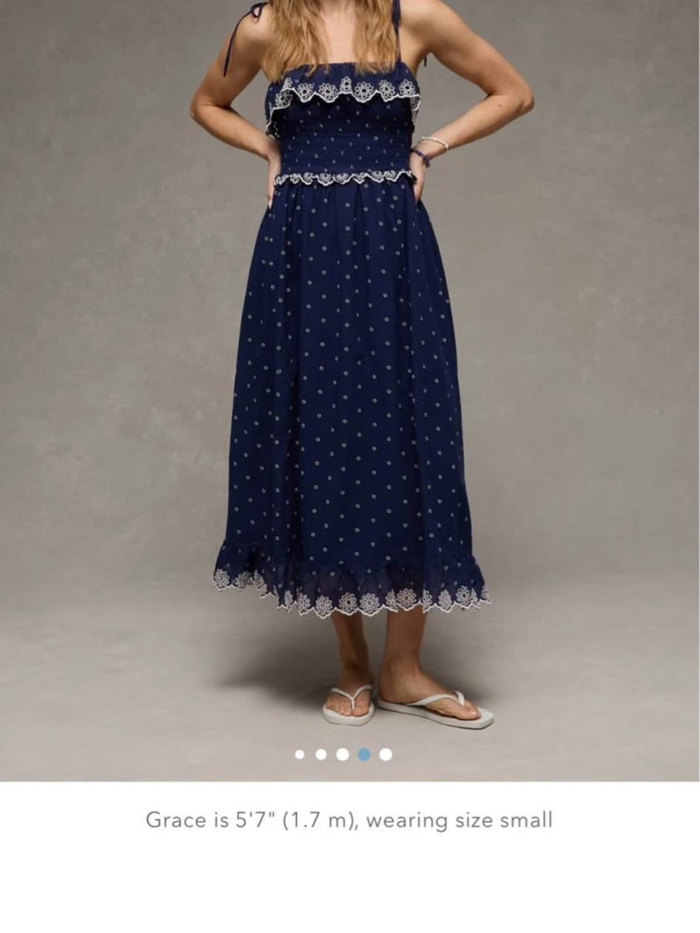 American Eagle Outfitters Navy Eyelet Maxi Dress with Lace Trim